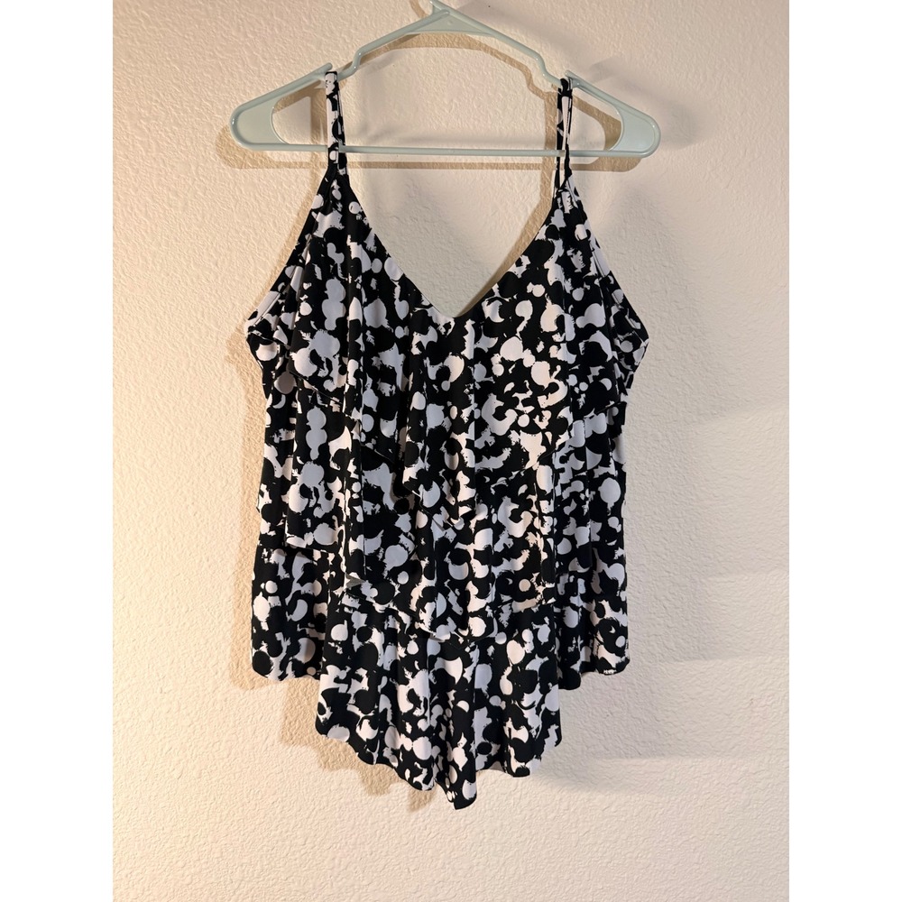 Magic suit Black/White Ruffle Tummy Control Bathing Swim Snatch Tankini Top 14
